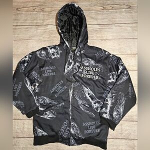 Assholes Live Forever Dinosaur Skulls Zip Up Puffer Bomber Jacket Coat